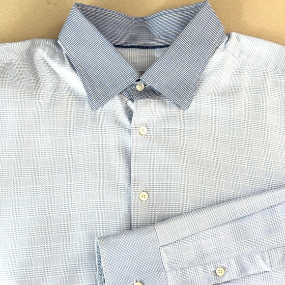 Etro Other - ETRO Luxury Dress Shirt 46 Blue Textured Micro-Check Contrast Spread Collar